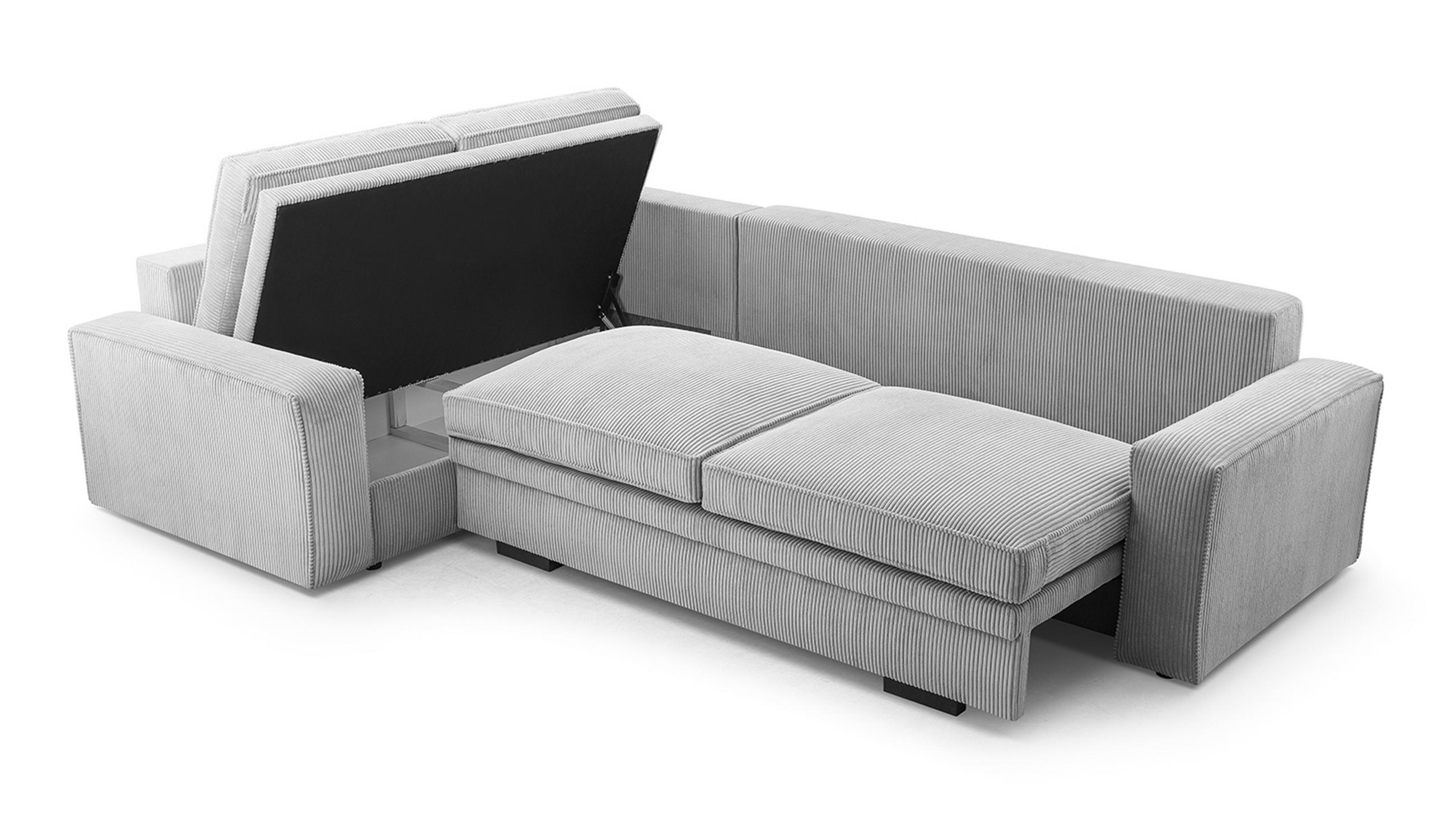 ECKSOFA L Form Treville Hellgrau 296/196/94 cm – Links, mit Bettkasten und Schlaffunktion - Hellgrau/Schwarz, Kunststoff/Textil (196/296cm) - AX Living