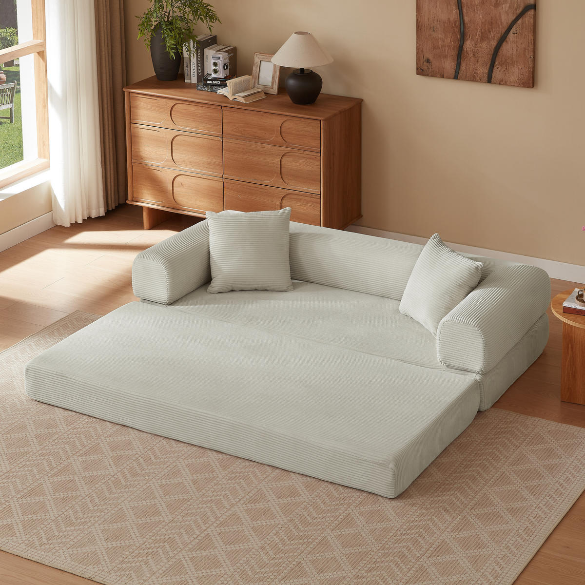 SCHLAFSOFA 2-Sitzer Sofa mit Schlaffunktion,Cord,Beige - Beige, Textil (195/59/89cm) - LVHOM