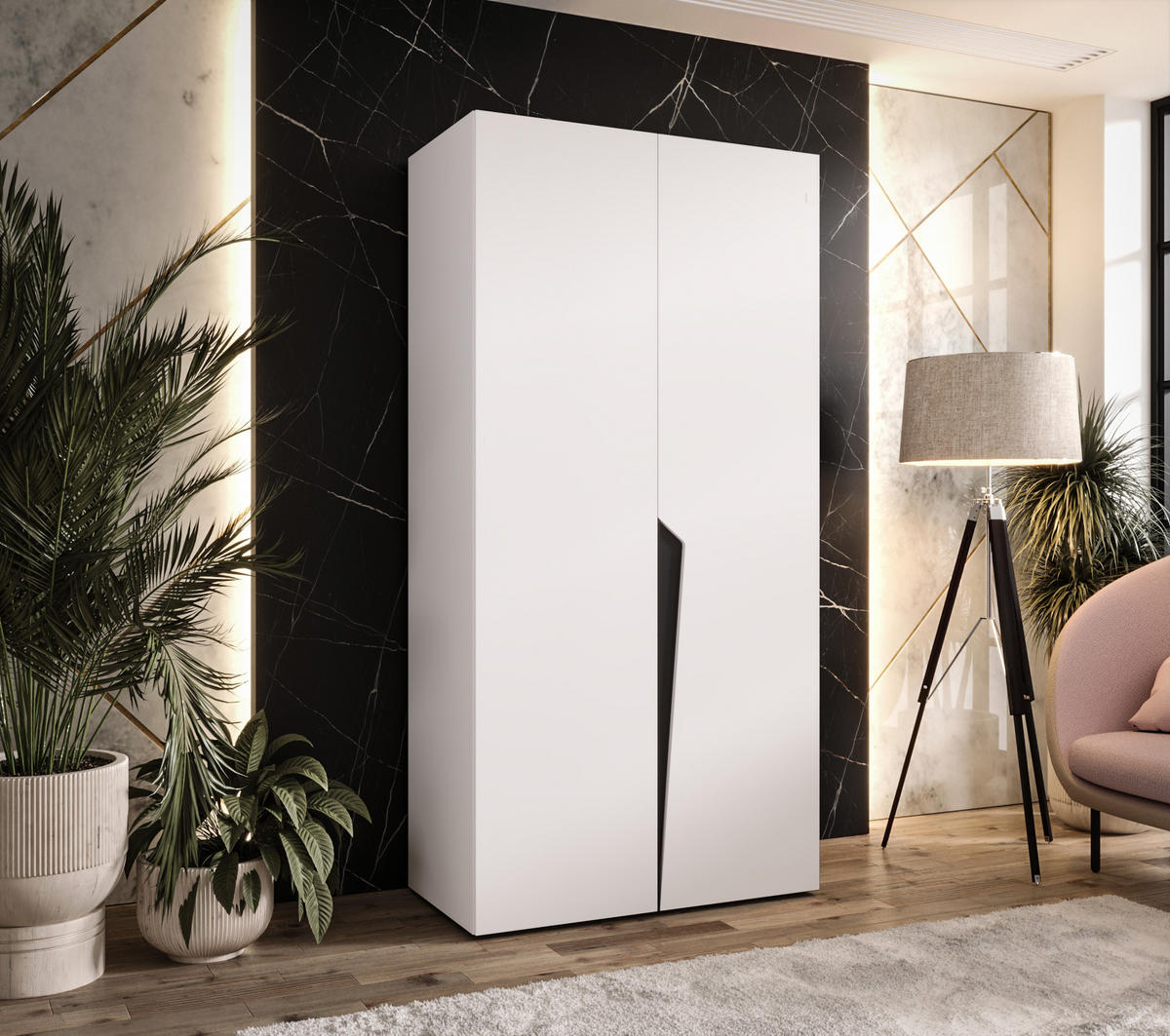 DREHTÜRENSCHRANK 202/100/52 2-türig - Schwarz/Weiß, Holz/Metall (100/202/52cm) - Abiks Möbel