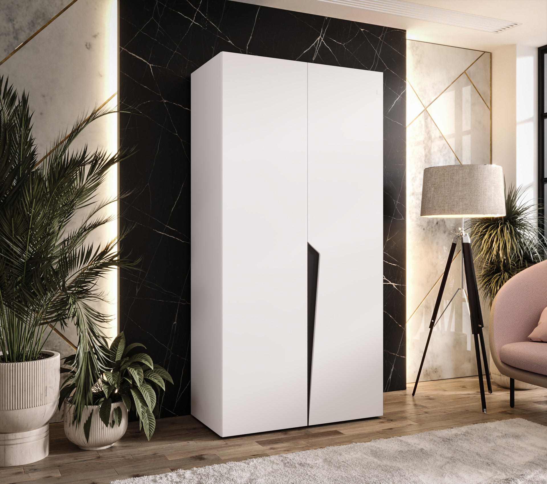 Abiks Möbel DREHTÜRENSCHRANK Weiß, Schwarz 100cm × 52cm × 202cm