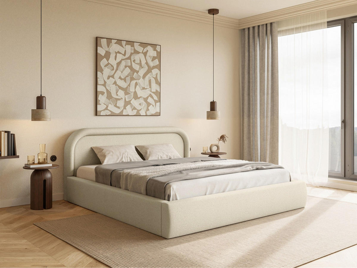 ČALOUNĚNÁ POSTEL Ruvi béžová 180x200 cm - černá/béžová, dřevo/textil (180/200cm) - Selsey