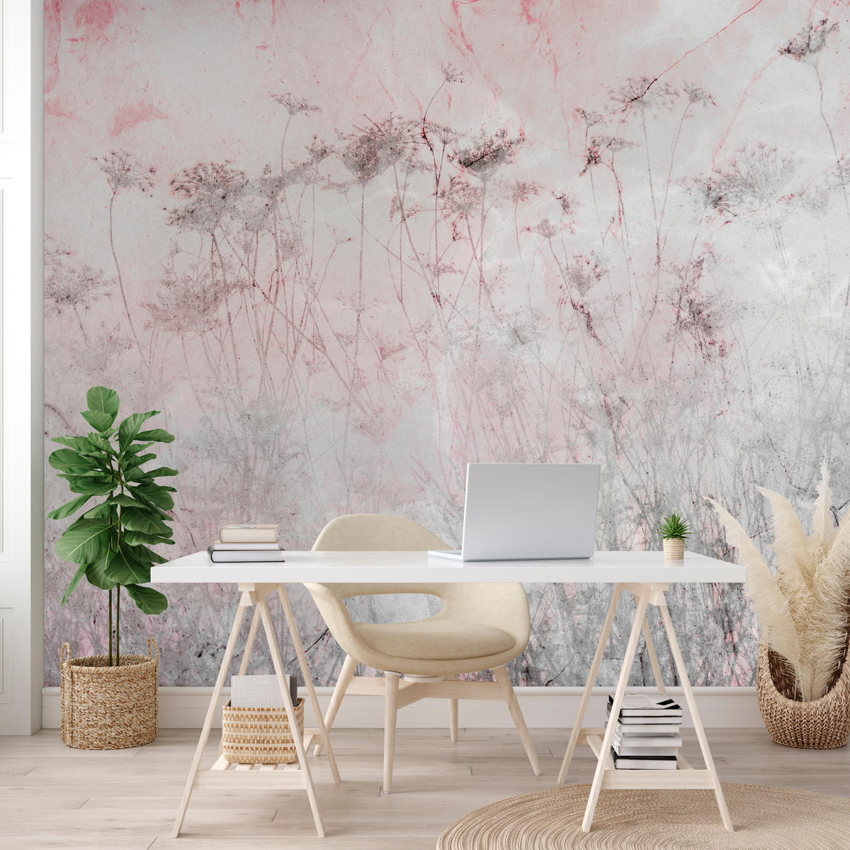 FOTOTAPETE für Schlafzimmer Blumen Wiese Gras Zarte Landschaft 400x280 - Violett/Rosa, Papier (400/280cm) - Muralo