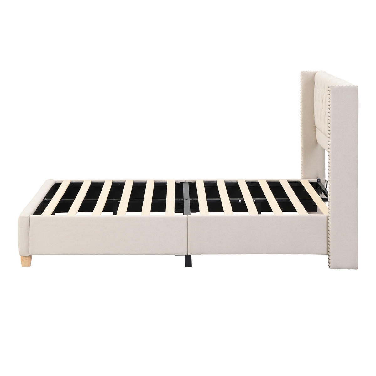 POLSTERBETT aus Leinen 90x200 cm in Beige mit Lattenrost - Beige, Textil (90/200cm) - Modfu
