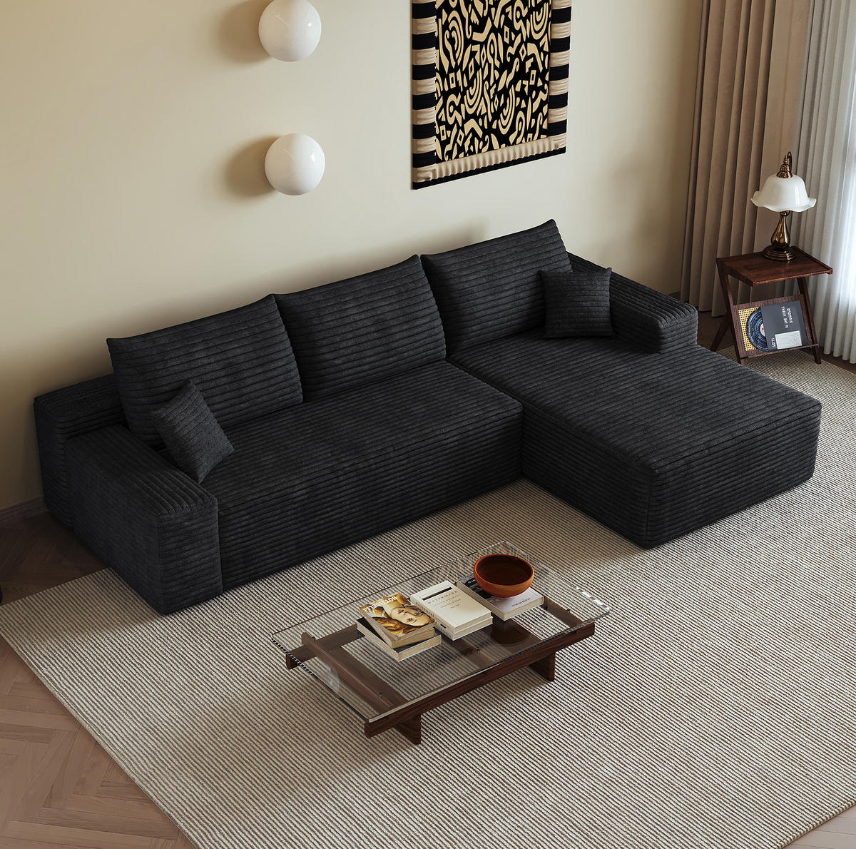ECKSOFA 270/175/83 cm in Schwarz aus Cordstoff, modular und bequem - Schwarz, Textil (175/270cm) - Flora Grace