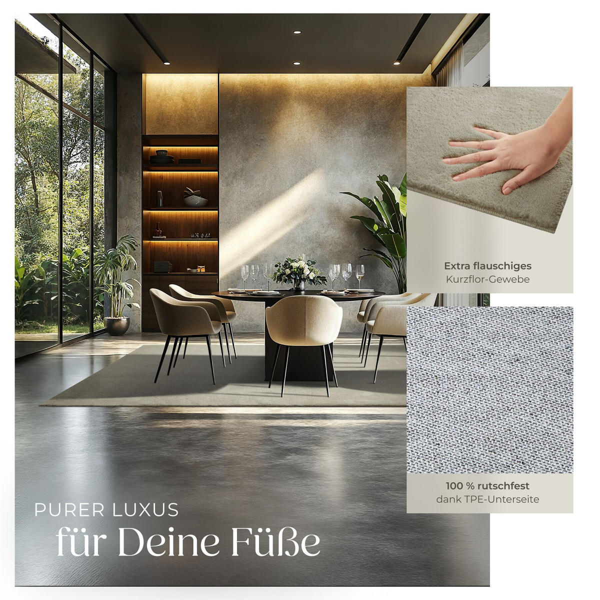 KURZFLORTEPPICH Soft Zone, rutschfeste Unterseite, Sand - Sandfarben, Textil (290/200cm) - tectake