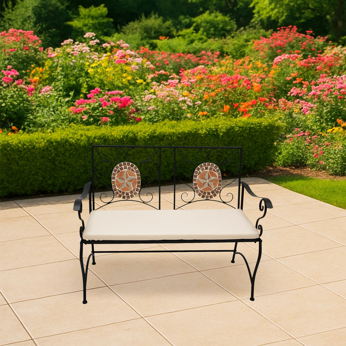 GARTENBANK Barnsley - 2-sitzer Sitzbank aus schwarz pulverbeschichtetem Eisen - Schwarz, Metall (116/90/56cm) - TPFGarden
