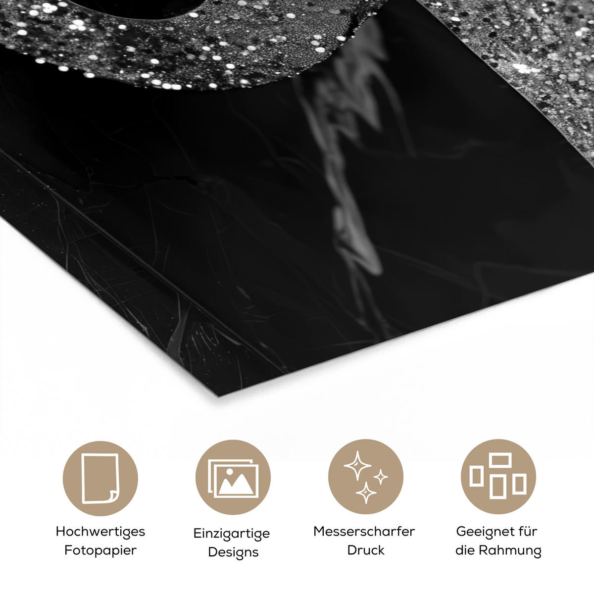 POSTER WC - Toilettenpapier - Schwarz und weiß - Glitter 20x30 cm - Silberfarben, Papier (20/30/0.1cm) - MuchoWow