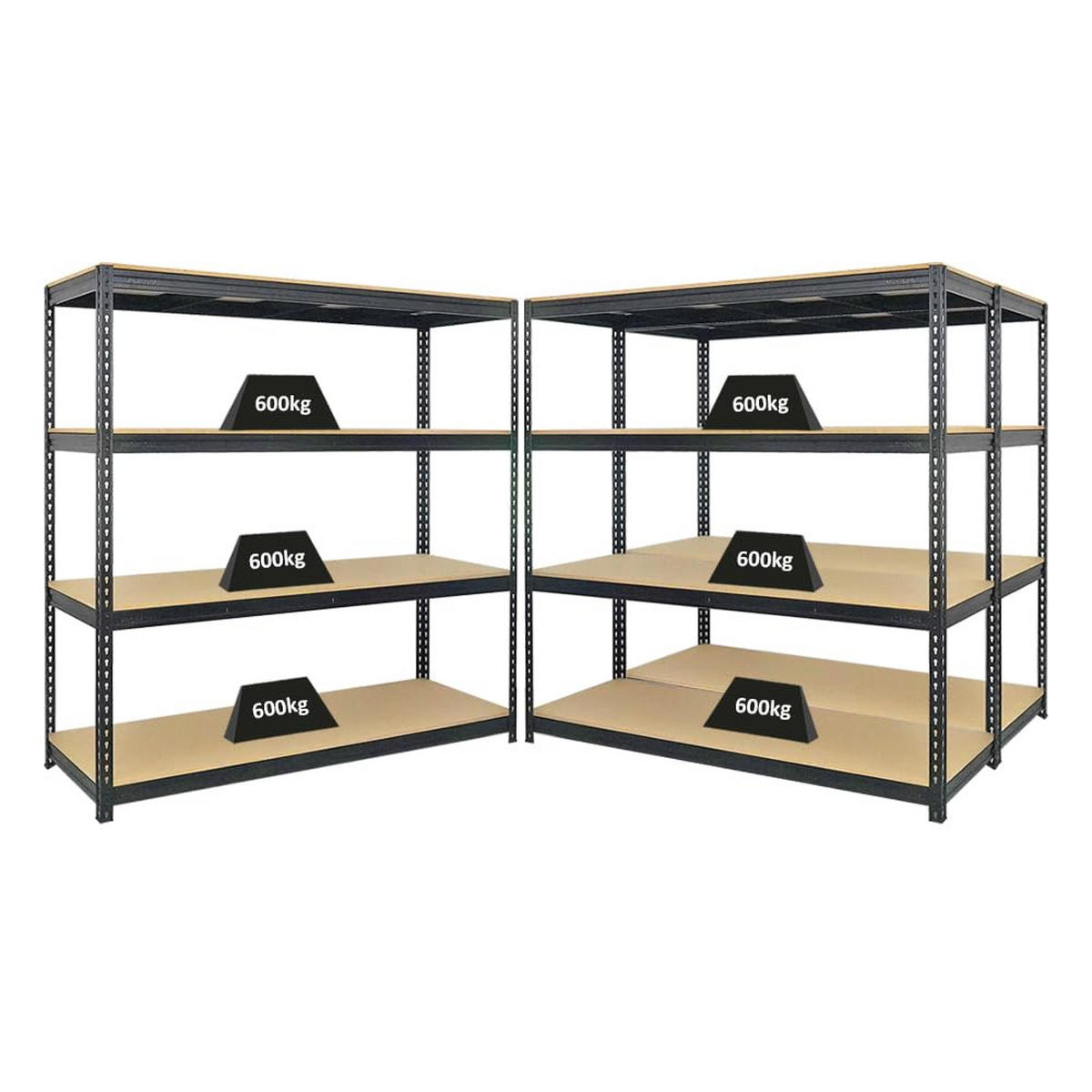 SCHWERLASTREGAL Bison 3er-Set mit 3x 200x200x60 cm 4 Fachböden Fachlast 600 kg Schwarz - Schwarz, Metall (600/200/60cm) - PROREGAL