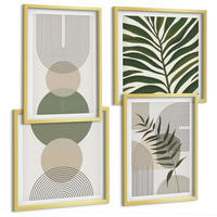 BILDER SET 4er Set - 50x50 cm & 40x60 cm Goldrahmen - Abstrakte Blätter im Boho-Stil - Goldfarben, Kunststoff (50/50cm) - TULUP