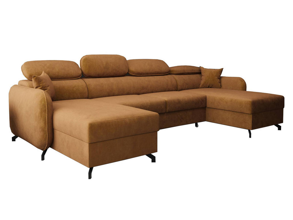 WOHNLANDSCHAFT Ribella 5 Gelb 345/180/100 cm mit Schlaffunktion - Gelb/Schwarz, Textil/Metall (345/100/180cm) - AX Living