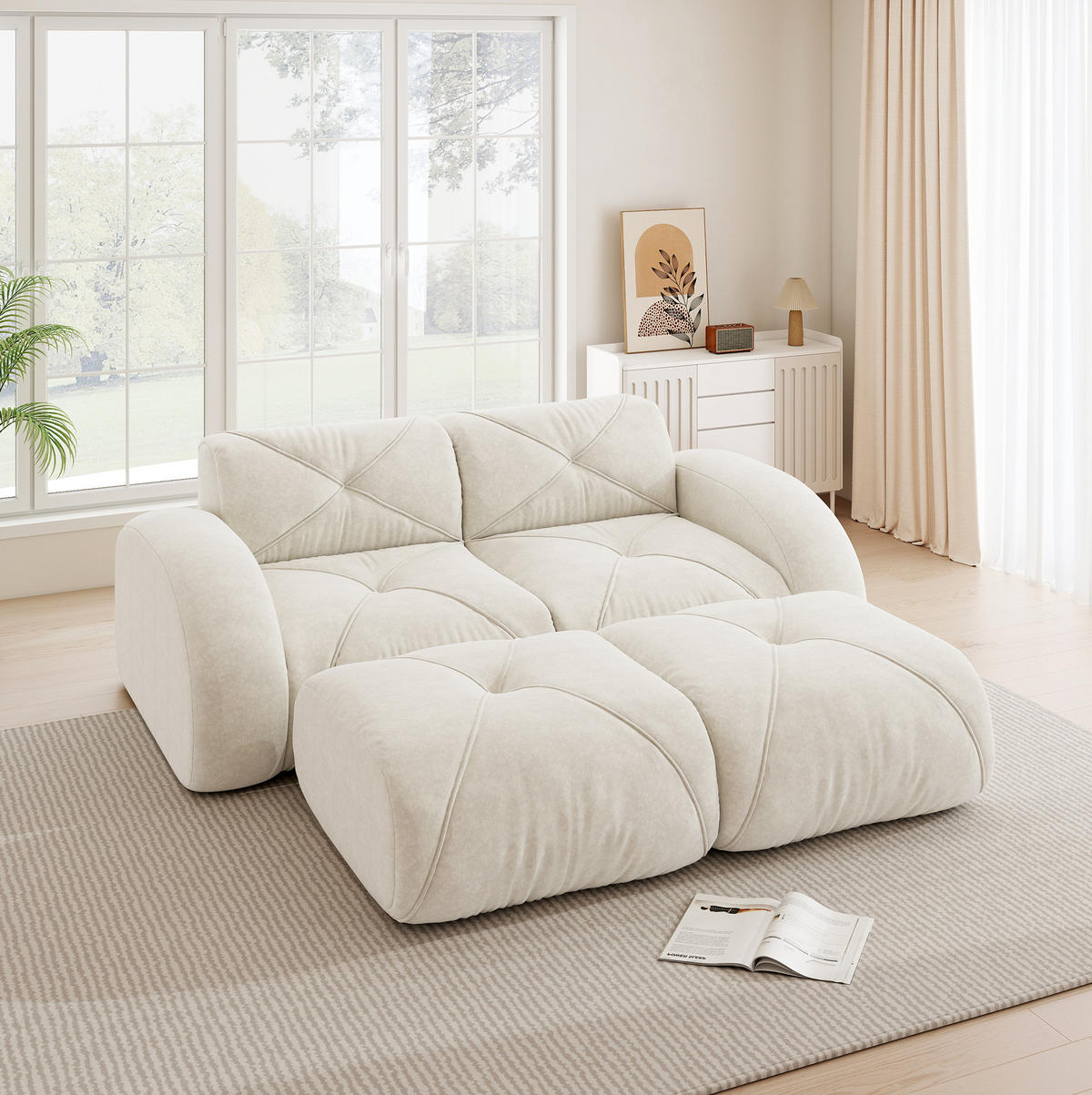 MODULSOFA rahmenlos Chenille Weiß - Weiß, Kunststoff (171/76/204.1cm) - Meubliv
