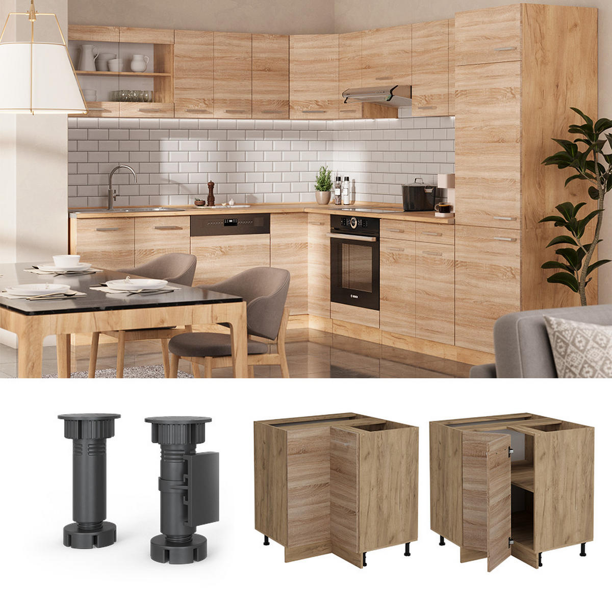 ECKUNTERSCHRANK R-Line Sonoma 75.6 cm , AP Anthrazit - Honigeiche/Sonoma Eiche, Holzwerkstoff (75.6/81.6/60cm) - Vicco