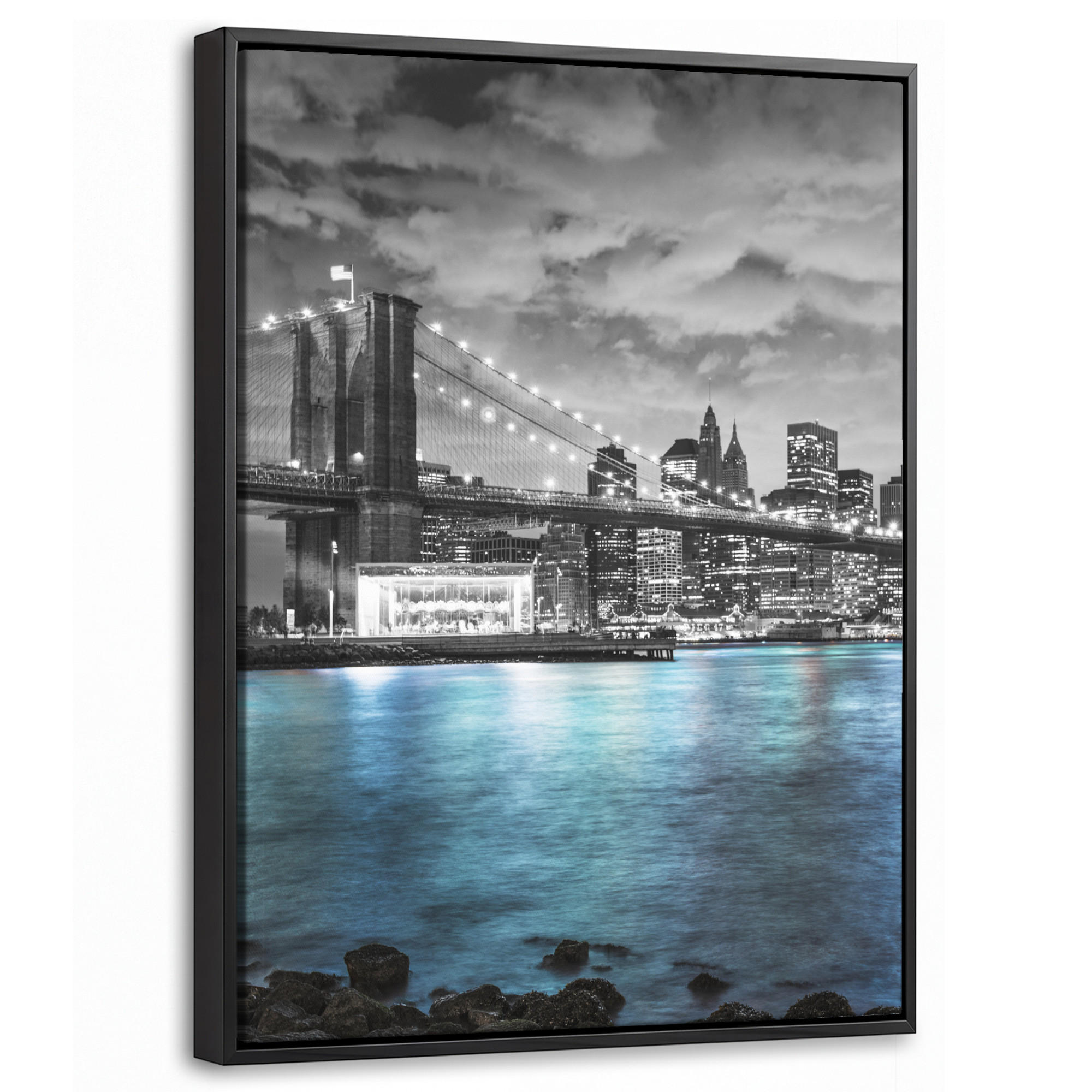 LEINWAND Bilder mit Rahmen - New York - Skyline - Stadt - Blau - 30x40 - Blaugrau, Textil (30/40cm) - MuchoWow
