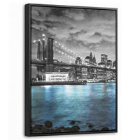 LEINWAND Bilder mit Rahmen - New York - Skyline - Stadt - Blau - 30x40 - Blaugrau, Textil (30/40cm) - MuchoWow