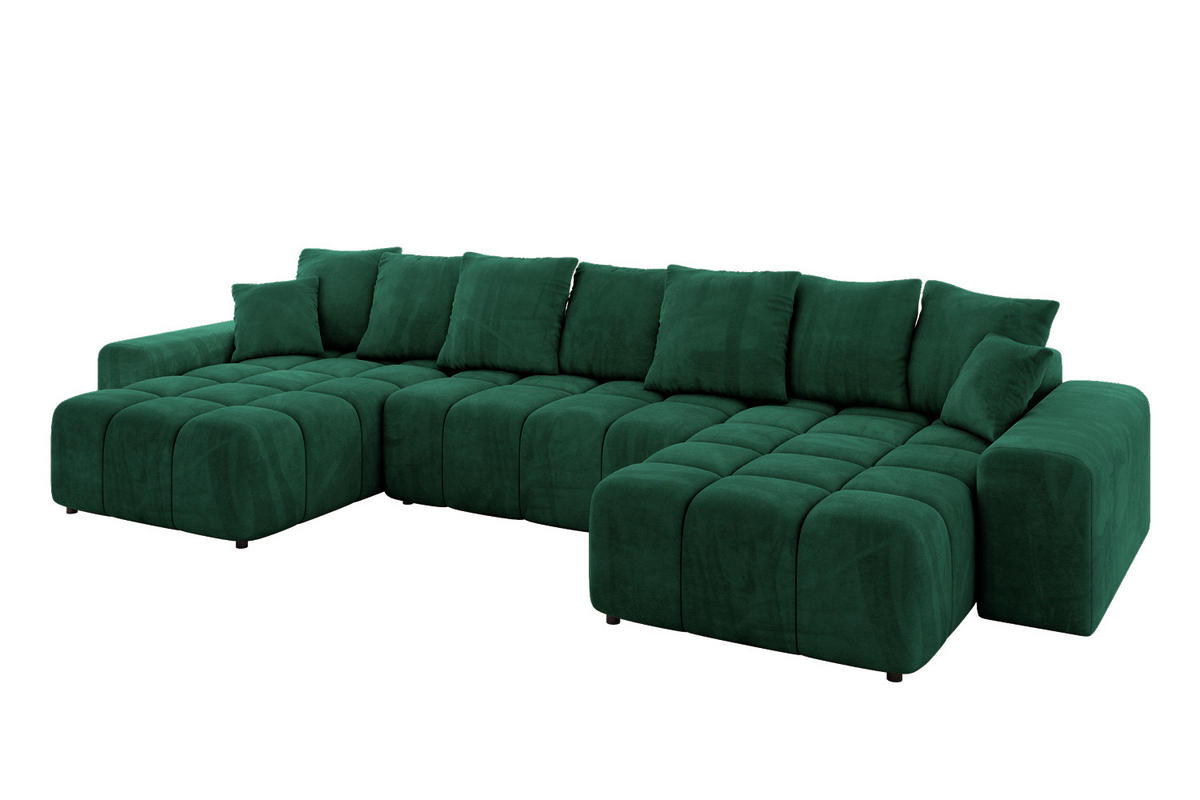 WOHNLANDSCHAFT ENIL-U 390x175x84 Dunkelgrün Velours - Dunkelgrün, Holzwerkstoff/Kunststoff (390/84/175cm) - ALTDECOR