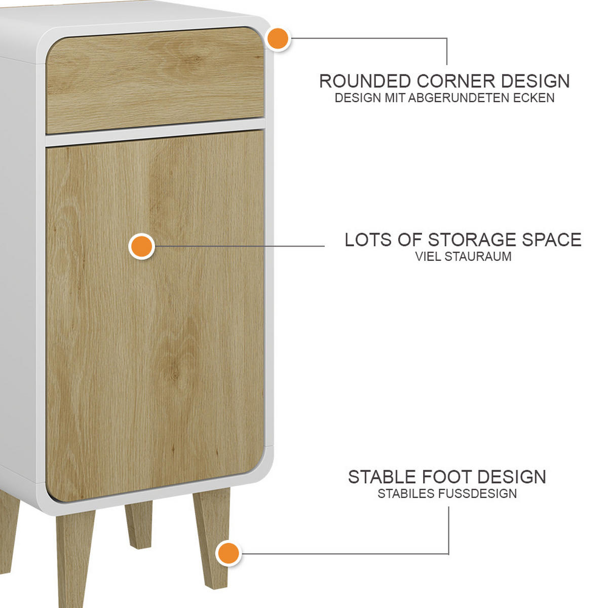MIDISCHRANK Arla Weiß/Eiche 40 x 81 cm - Eichefarben/Weiß, Holzwerkstoff (40/81/30cm) - Vicco