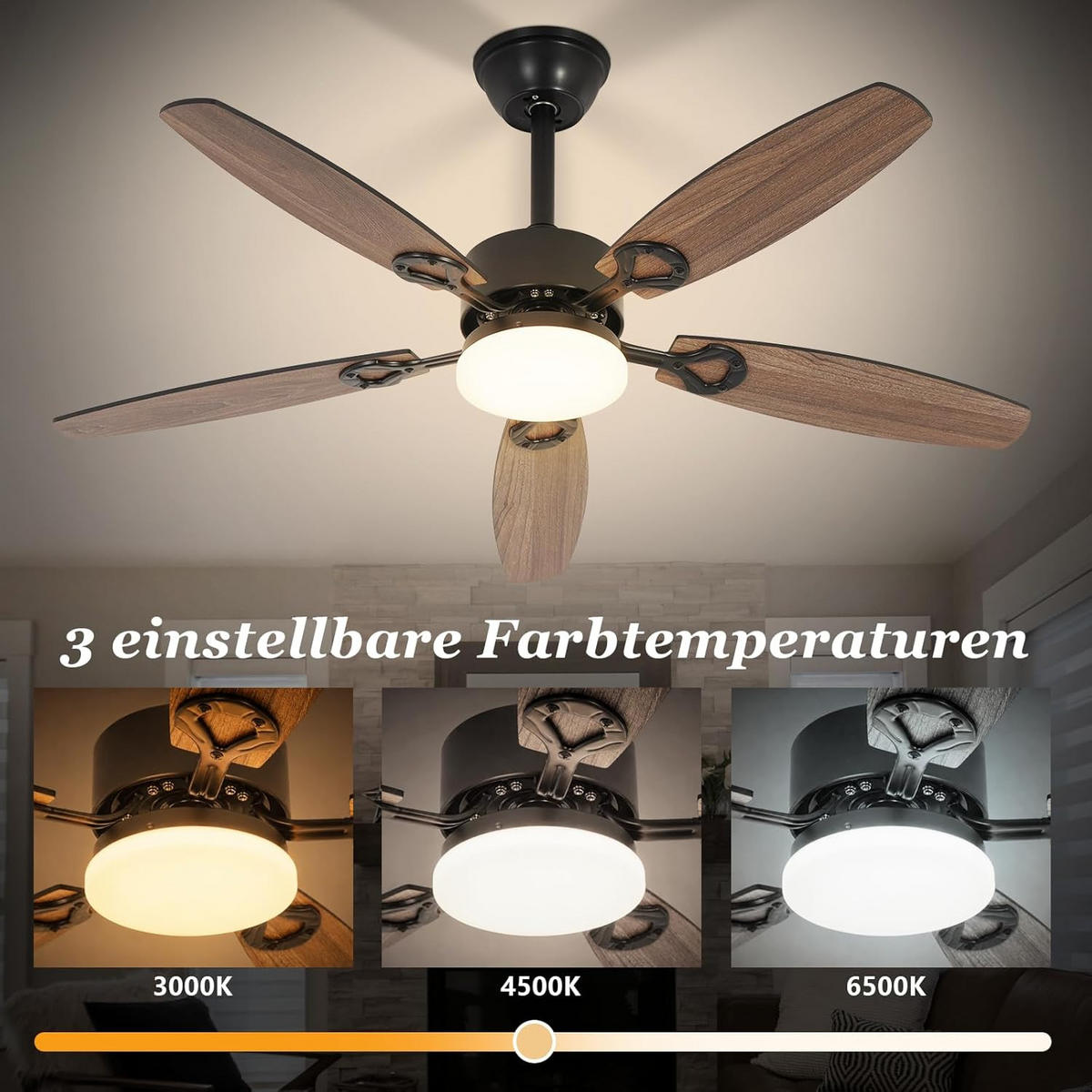 DECKENVENTILATOR mit Beleuchtung Ularen 112/15/40 cm - Schwarz, Metall (112/15/40cm) - ZMH