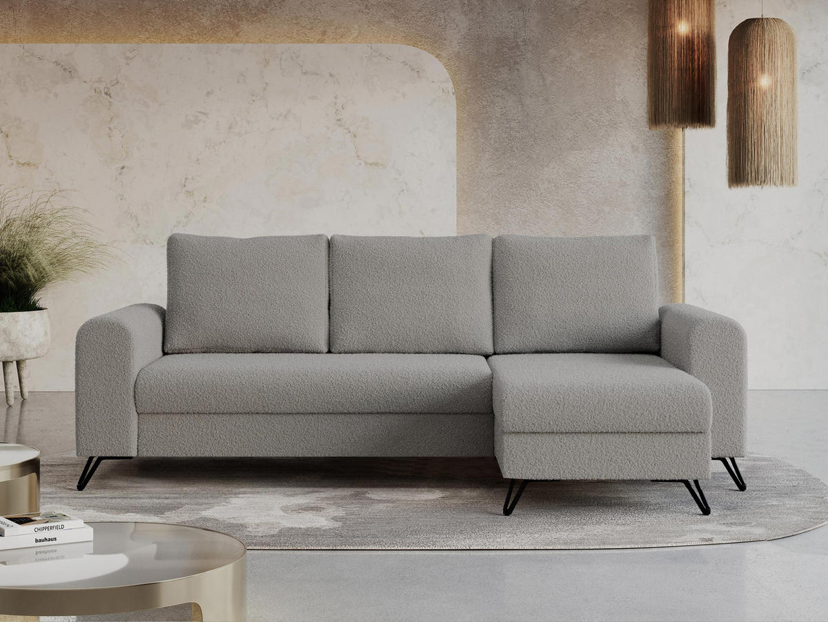 ECKSOFA Hugo Boucle Hellgrau - Hellgrau/Schwarz, Textil/Metall (242/140cm) - MKS