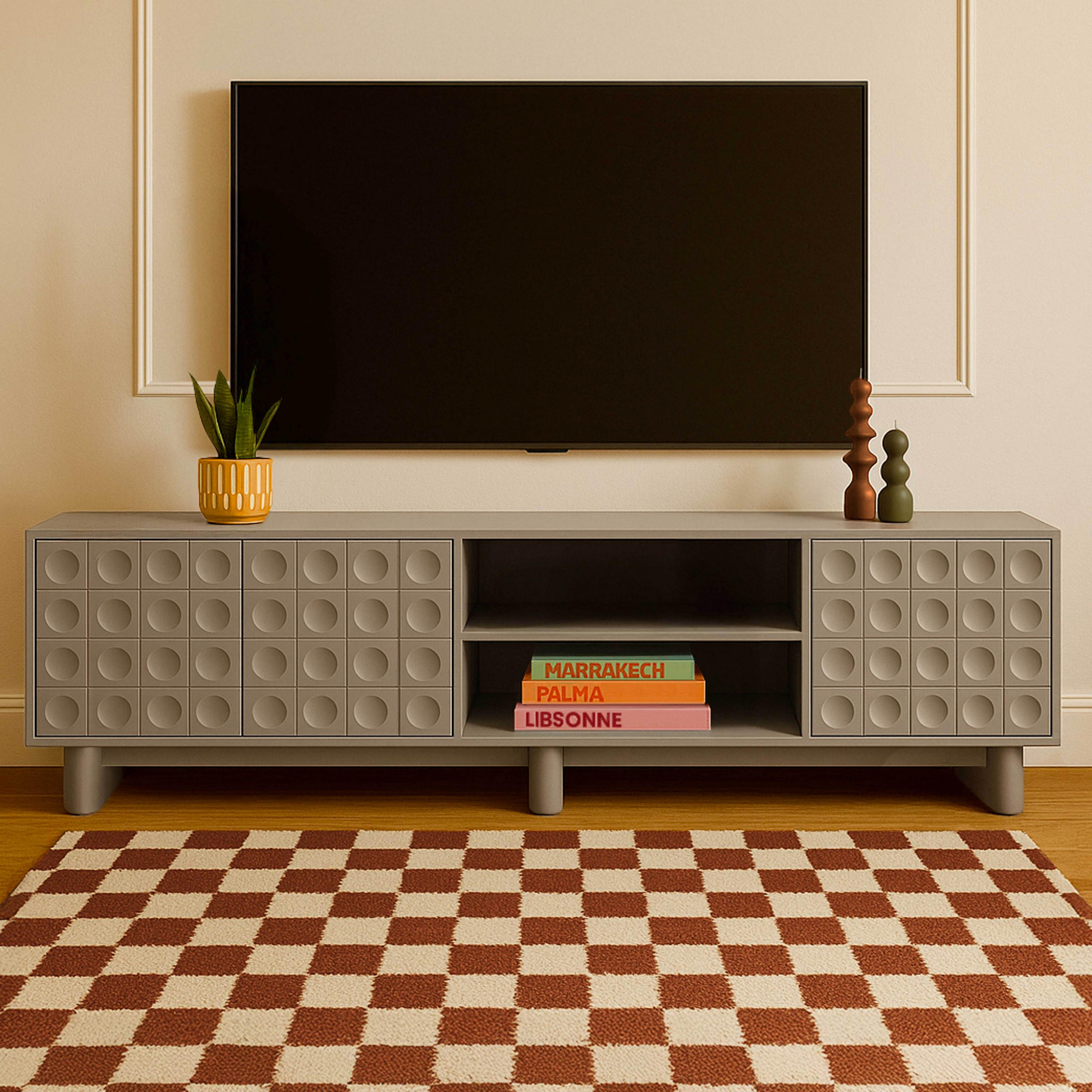 TV-SCHRANK, Beigefarbe - Beige, Holz (40/58/200cm) - Oviala