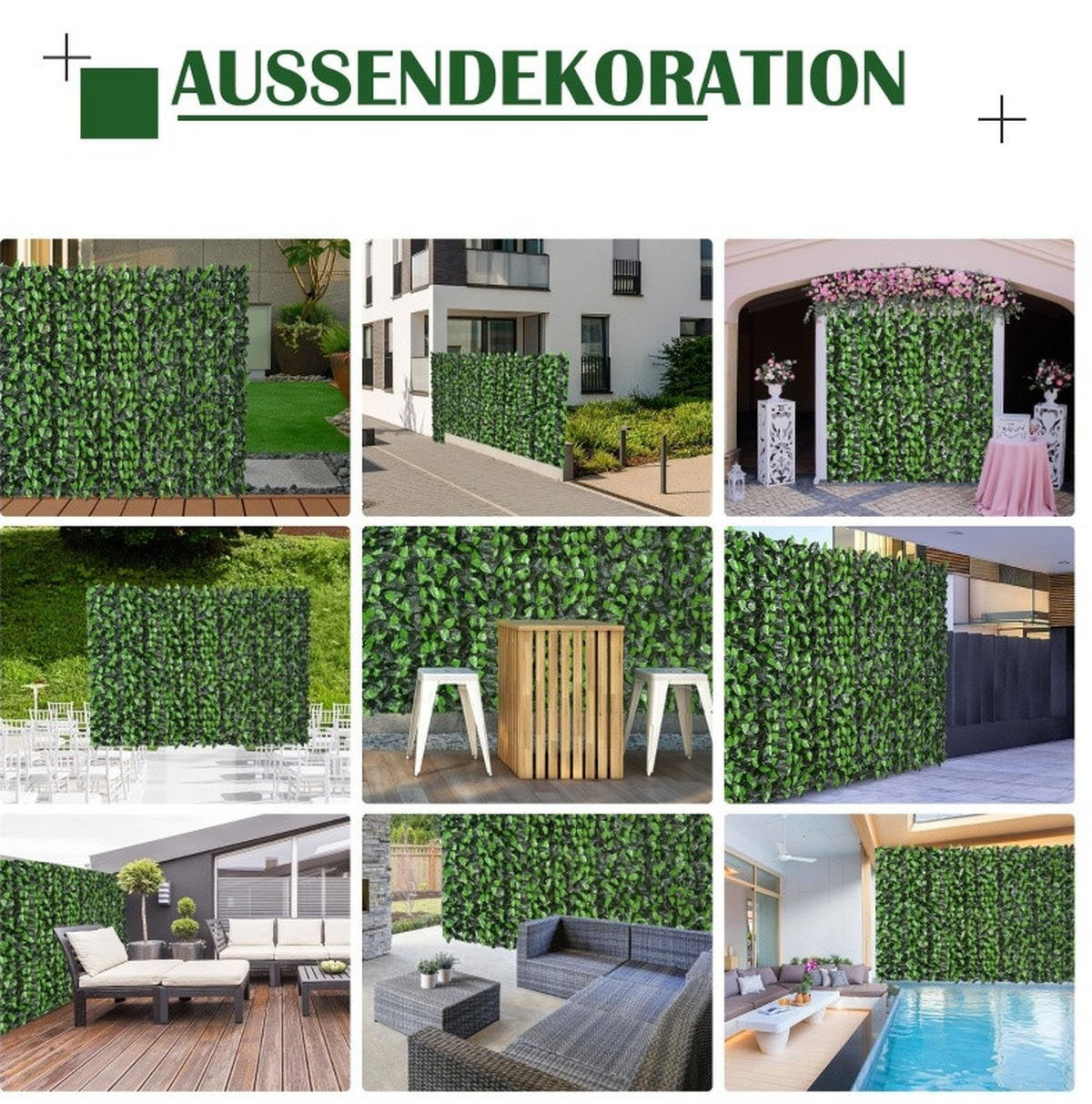 SICHTSCHUTZZAUN – Kunsthecke 300/1/100 cm grün aus Stoff - Grün, Textil (1/100cm) - OKWISH