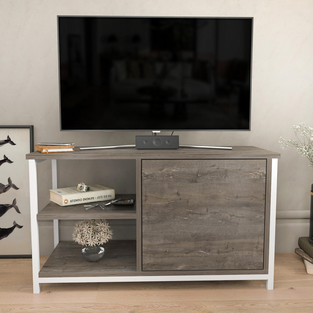 TV Unit Muskegon Weiß Wenge - Braun, Holzwerkstoff (90/51/36cm) - Decorotika