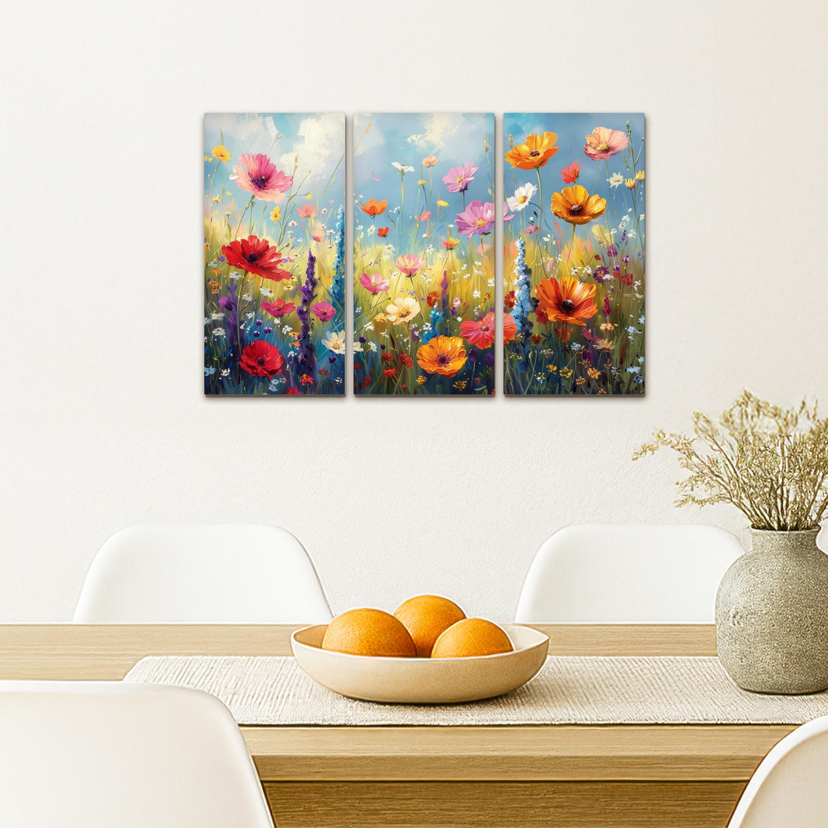LEINWANDBILD 3er Set Blumen - Frühling - Farbenfroh - Sommerlich 60x40 cm - Orange, Textil (60/40cm) - MuchoWow