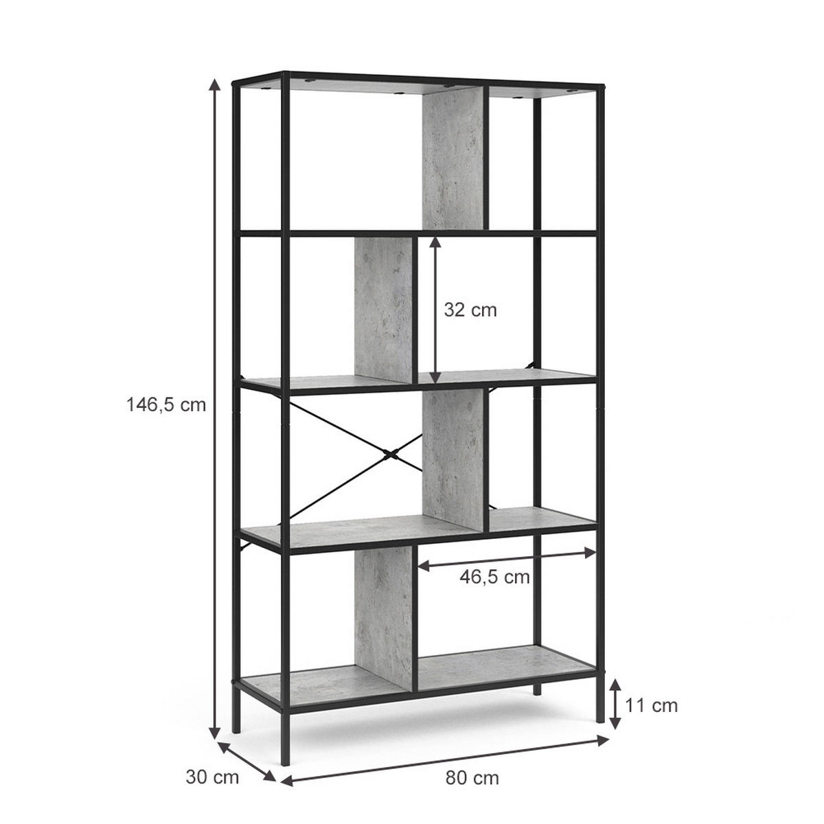 RAUMTEILER Fyrk, Beton/Schwarz, 80 x 146 cm - Grau, Holzwerkstoff (80/146/30cm) - Vicco