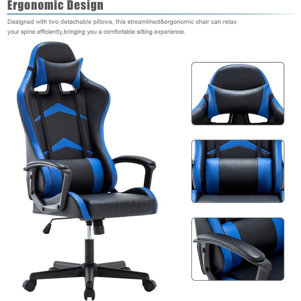 BÜROSTUHL mit Kopf- und Lendenkissen Blau - Blau, Kunststoff (49/130/52cm)