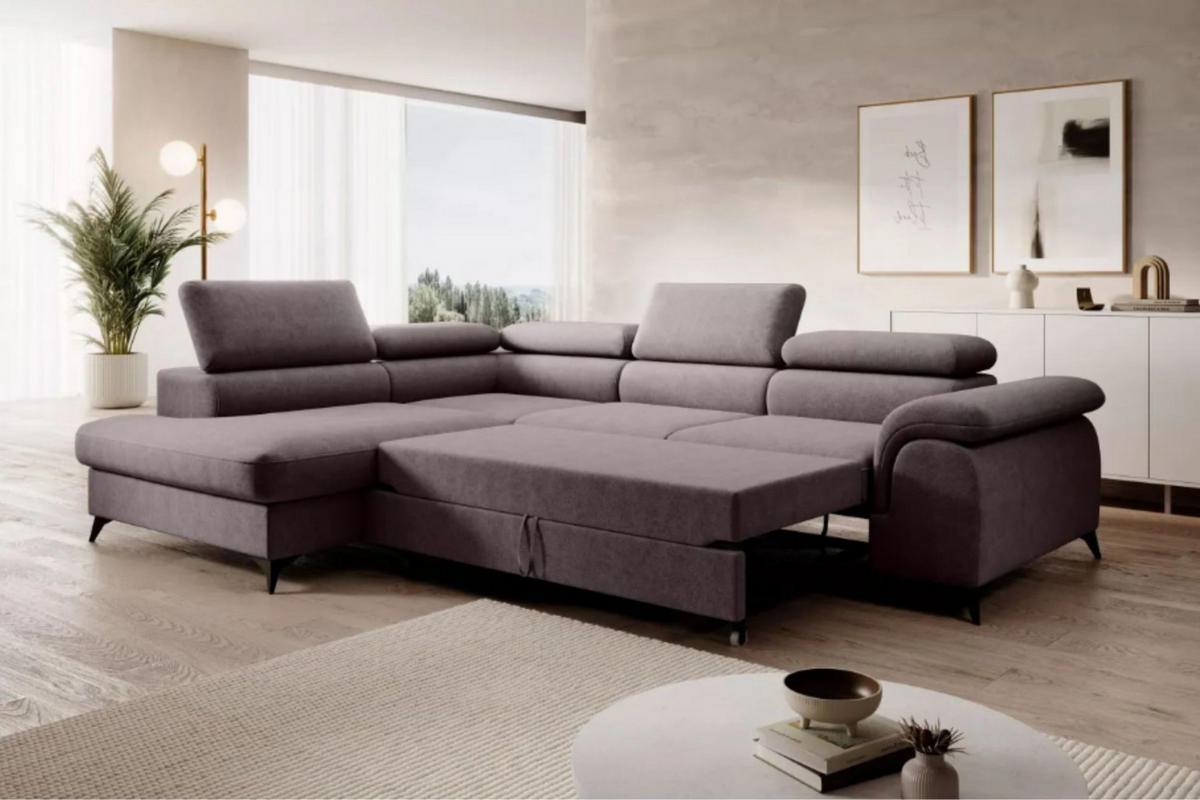 ECKSOFA PLAZA L Links mit Schlaffunktion 125x195 Velours Dunkelgrau - Dunkelgrau/Schwarz, Holz/Kunststoff (205/275cm) - Muffo