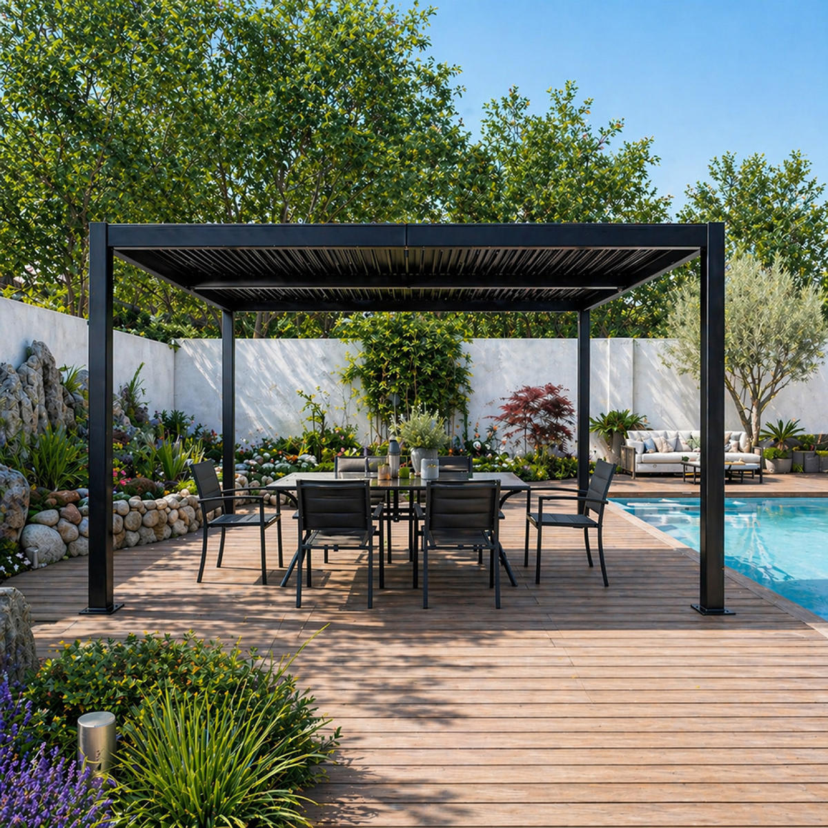 PERGOLA Corfu Schwarz 4 x 3 m Aus Aluminium - Schwarz, Metall (300/236/400cm) - Concept Usine