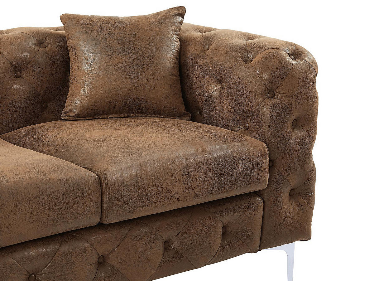 CHESTERFIELD Sofa 3-Sitzer - Mikrofaser - Vintage-Leder-Optik - EDWINA - Braun, Textil (220/76/91cm) - Vente-Unique