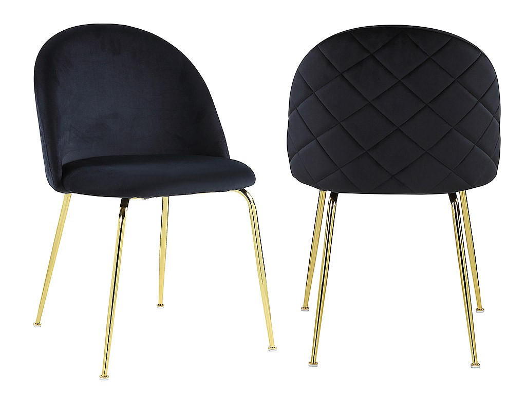 STUHL 2er-Set - Samt & Goldfarbenes Metall - Schwarz - MELBOURNE - Schwarz, Textil (55/77/50cm) - Vente-Unique