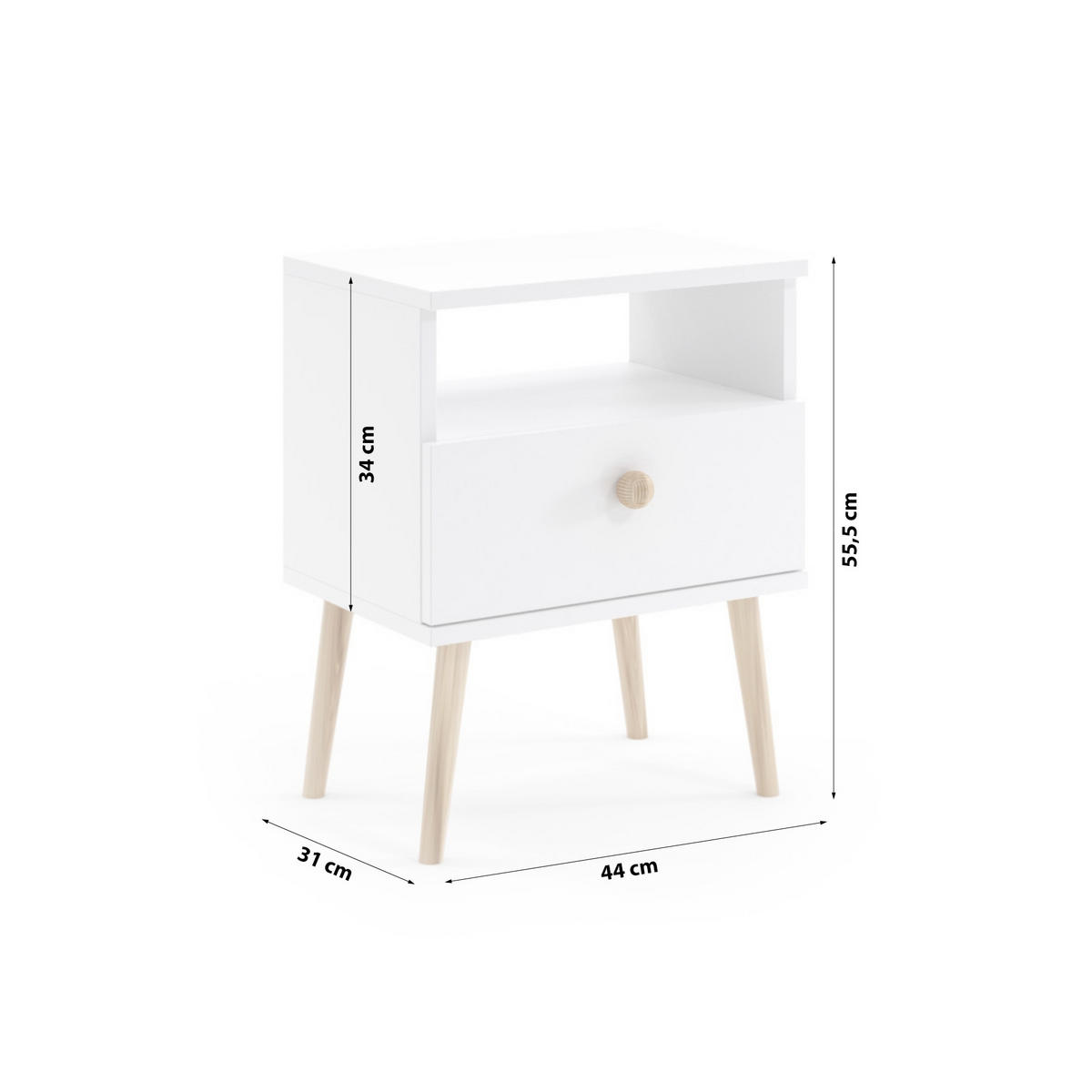 NACHTISCH Holztisch Poxwell Weiss - Weiß, Holzwerkstoff (44/55/31cm) - Fedve
