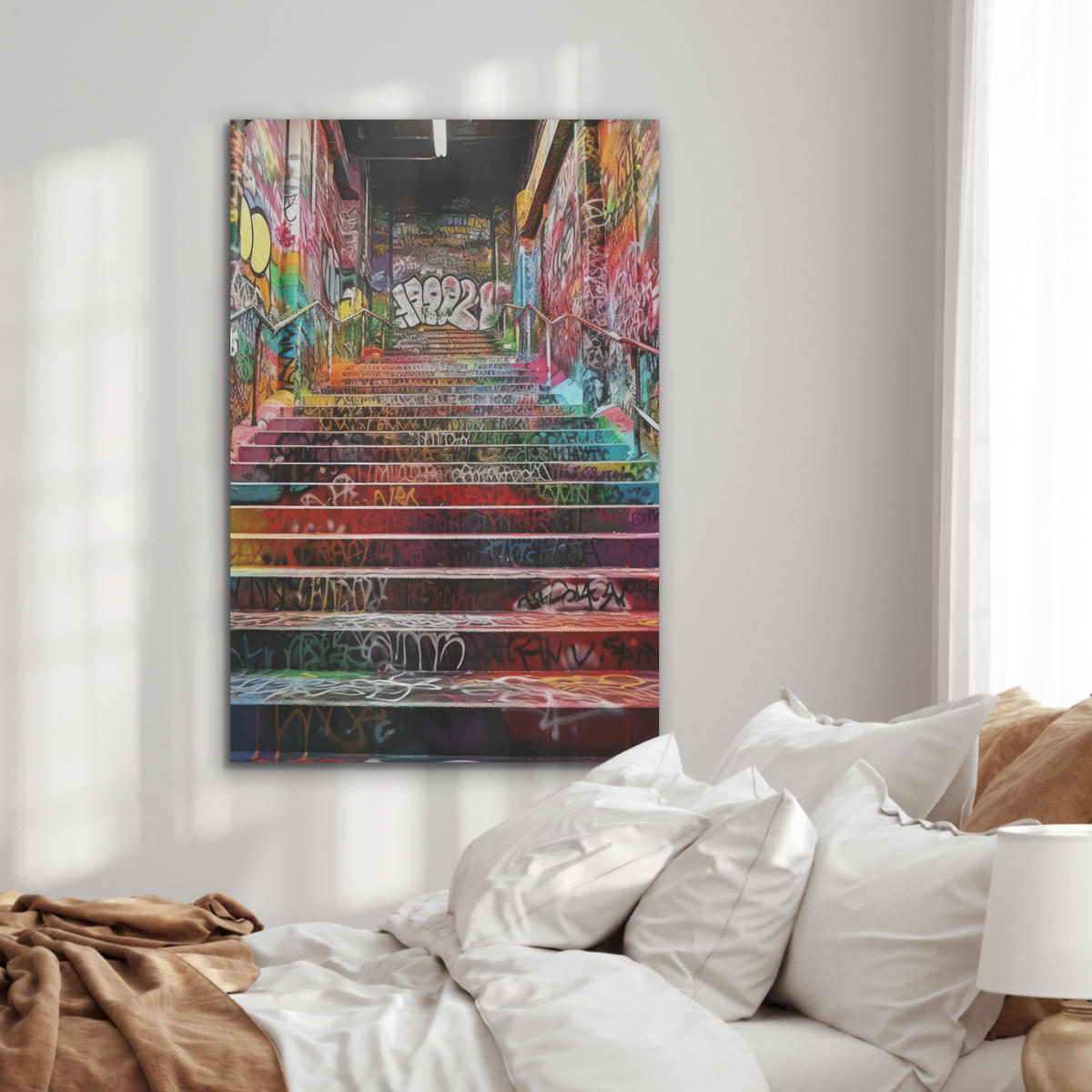 AKUSTIKPANEEL Treppe - Graffiti - Farben - Kunst 70x100 cm - Multicolor, Textil (70/0.9/100cm) - MuchoWow