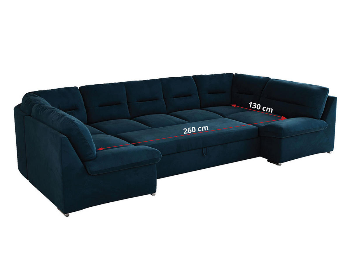 WOHNLANDSCHAFT COMODO U Dunkelblau Velvet - Silberfarben/Dunkelblau, Textil/Metall (340/93/206cm) - MKS