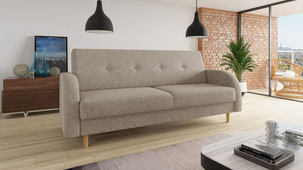SCHLAFSOFA Kelso - Beige, Holz/Textil (215/89/89cm)