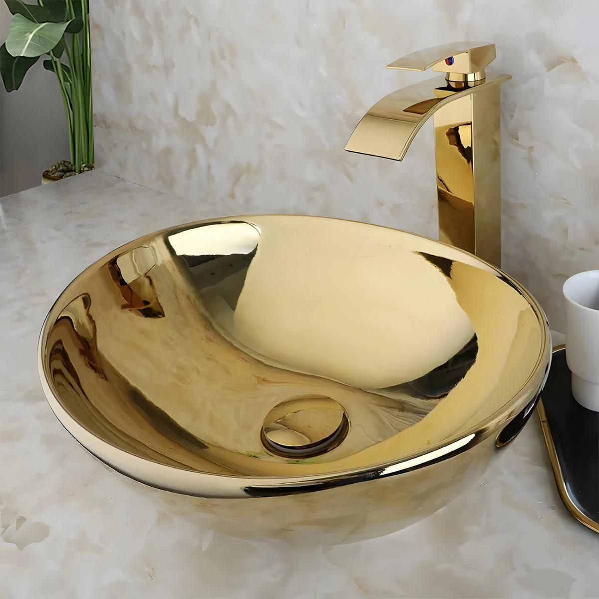 AUFSATZWASCHBECKEN Rea Sofia Gold - Goldfarben, Keramik (34.5/15/41cm) - REA