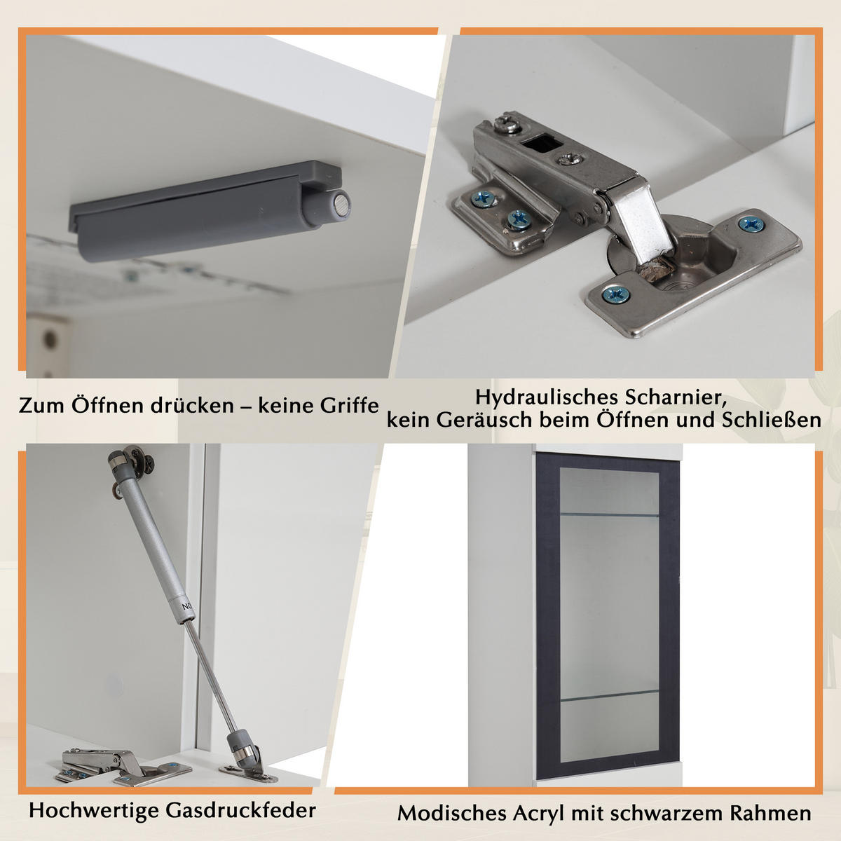 WOHNWAND-SET in Weiß mit LED Beleuchtung für Wohnzimmer, B180/T30/H130 cm - Weiß, Glas/Holzwerkstoff (180/30/33cm) - STILVORA