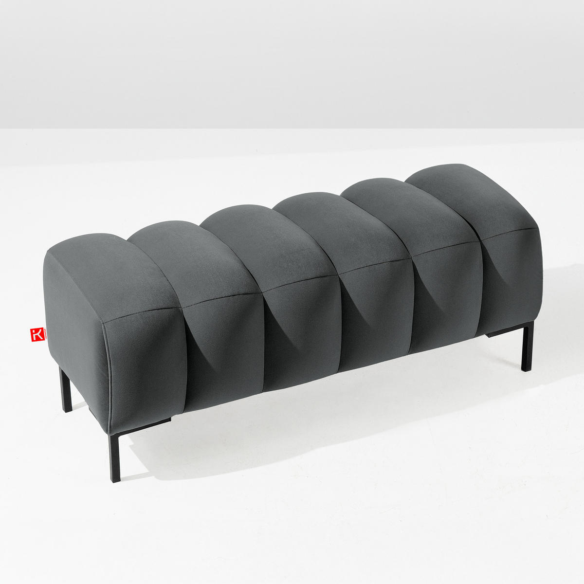 SITZHOCKER Polsterhocker PECCO, Veloursstoff - Hellgrau/Schwarz, Holz/Textil (120/50/50cm) - KONSIMO®