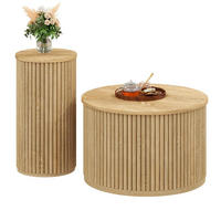 COUCHTISCH-SET 60/60/38,5 + 30/30/56 cm in Natur mit 3D-Streifenoptik - Naturfarben, Holzwerkstoff (60/60/38.5cm) - Flora Grace