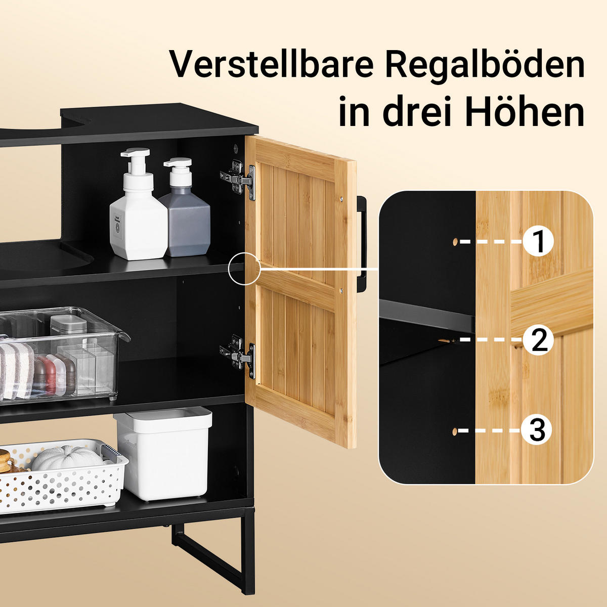WASCHBECKENUNTERSCHRANK Schwarz - Schwarz, Holzwerkstoff (60/70/30cm) - SoBuy