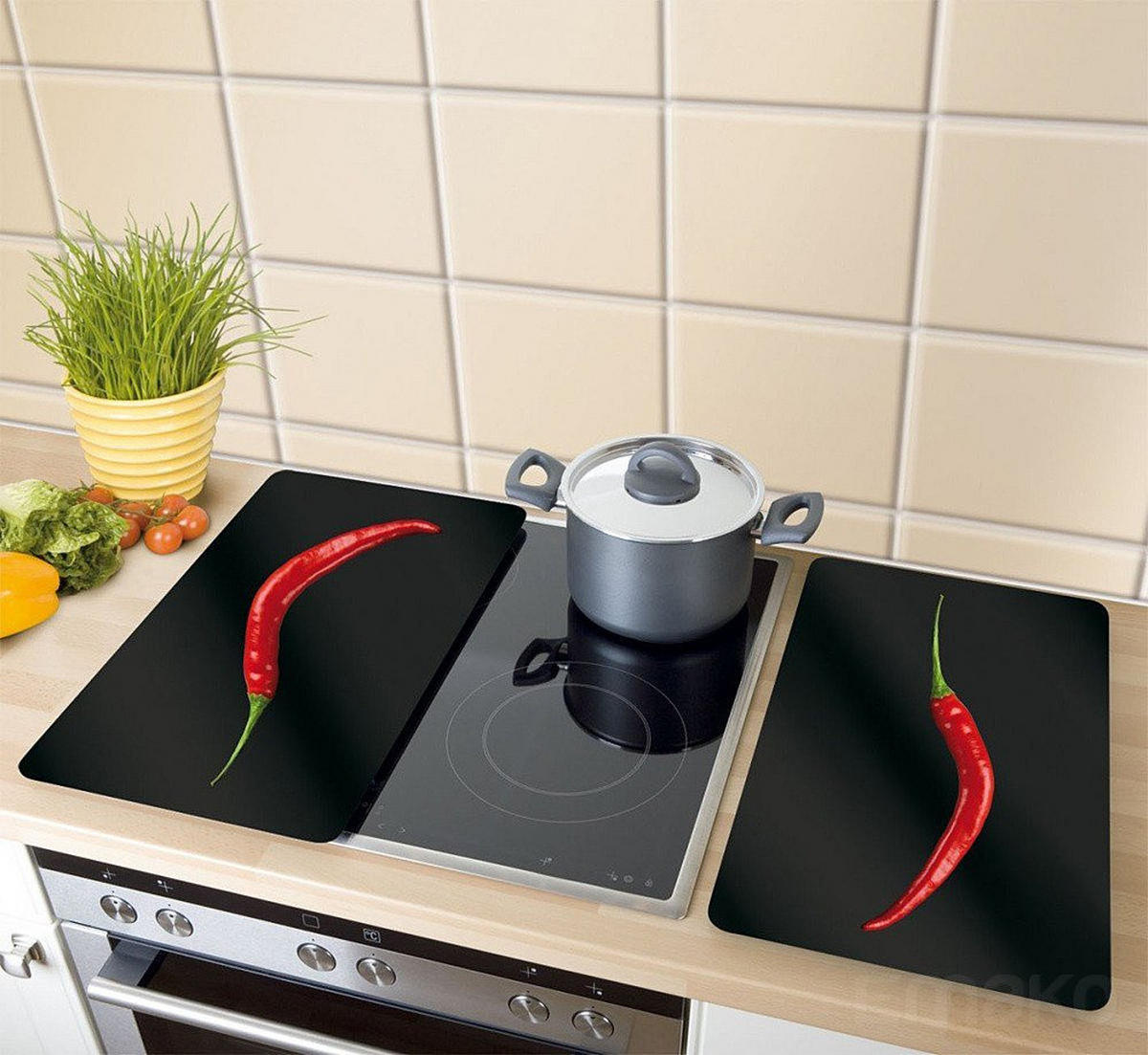 HERDSCHUTZPLATTEN 2 Stück Hot Chili 52/30/0,5 cm - Schwarz, Glas (30/0.5/52cm) - Wenko