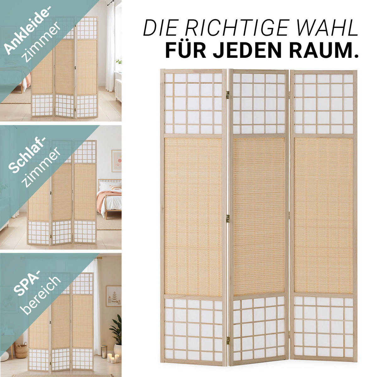 PARAVENT 120/170 cm Natur Holz Bambus Shoji - Naturfarben, Naturmaterialien/Holz (120/170/2cm) - Homestyle4u
