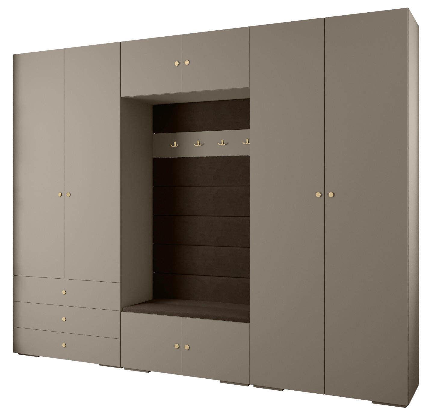 Abiks Möbel Garderoben-Set Kaschmir, Braun, Gold 300x236.7x47 cm