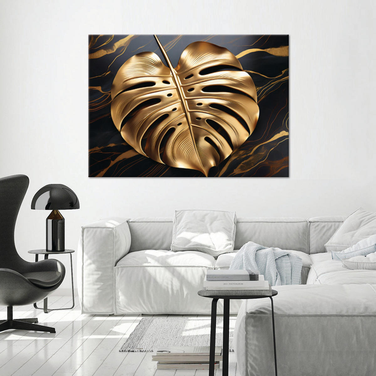 WANDBILD goldglänzendes monstera blatt abstrakt - Goldfarben, Textil (60/40cm) - Feeby