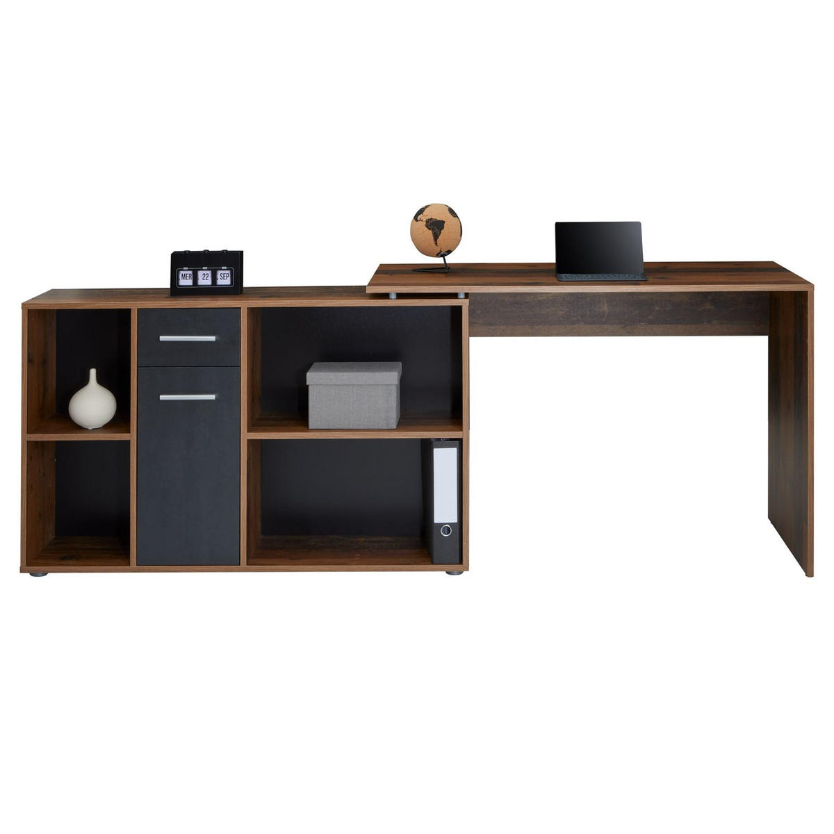 ECKSCHREIBTISCH DIEGO - Dunkelgrau/Dunkelbraun, Holzwerkstoff (122/120/75cm) - CARO-Möbel