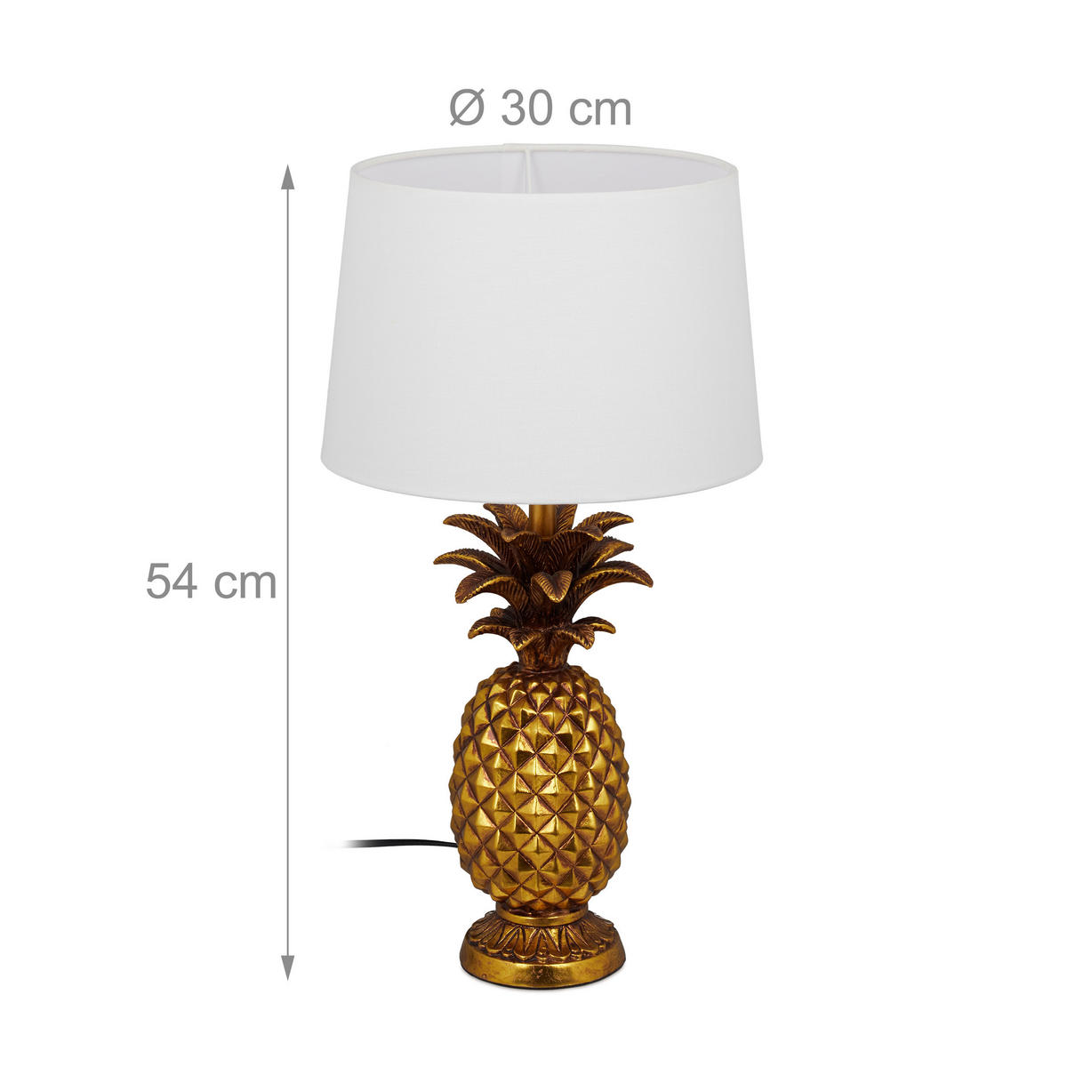 TISCHLAMPE Ananas - Goldfarben, Kunststoff/Textil (30/30/54cm) - Relaxdays