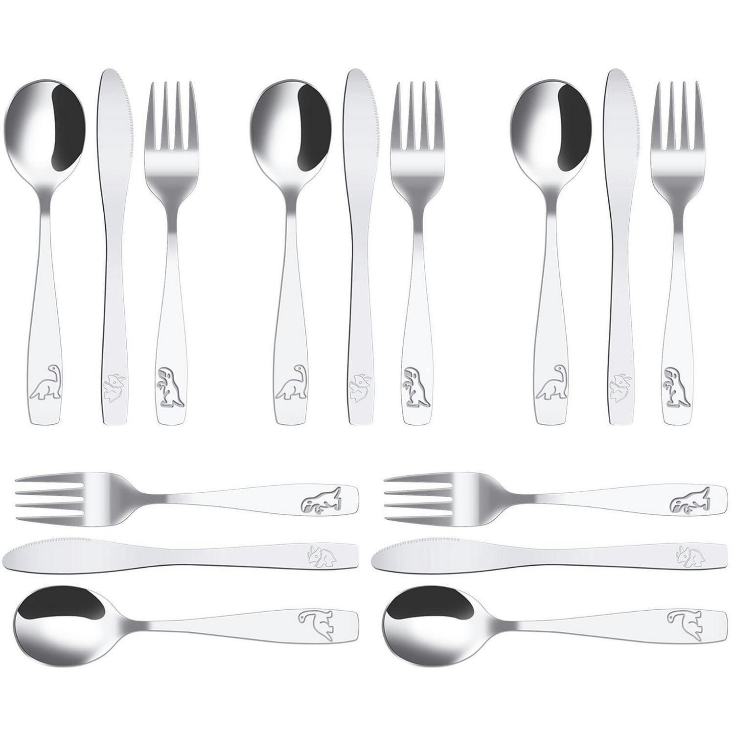 KINDERBESTECK 15-teiliges Set Edelstahl mit Dinosaurier-Motiv - Silberfarben, Metall