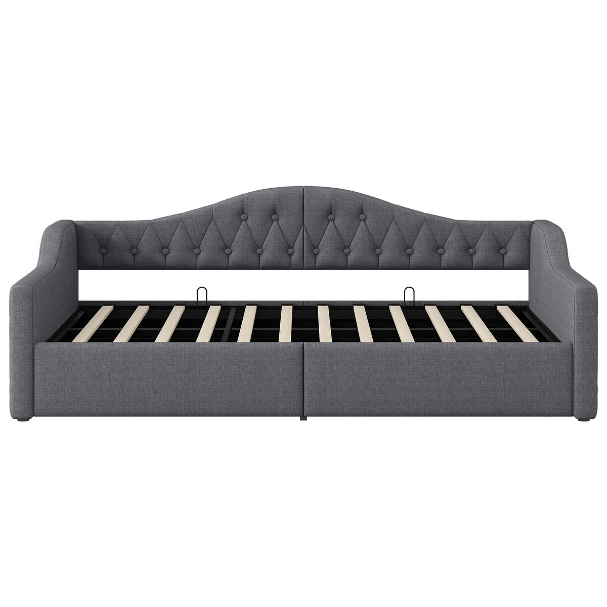 POLSTERBETT 90/200 cm Grau mit LED-Beleuchtung und Stauraum aus Leinen - Grau, Holzwerkstoff (90/200cm) - OKWISH