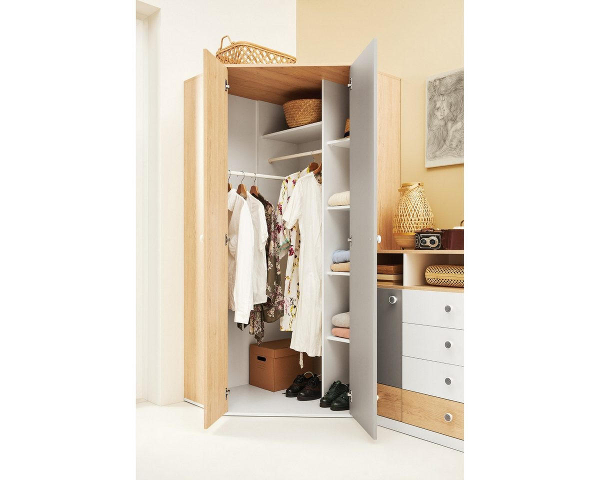 ECKKLEIDERSCHRANK POKO 2 90/190/90 cm in Biskuiteiche / Weiß Lux / Grau - Eichefarben/Weiß, Holzwerkstoff (90/190/90cm) - Deine Möbel 24